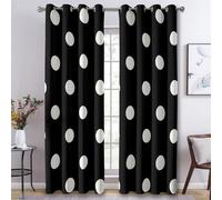 Genérico Cortinas Salon Lunares Blancos, Cortinas Opacas Aislantes Termicas 2 Piezas, 117An x 183Al cm, Blanco Negro Cortina Estampada para Dormitorio Cocina Decoración B-K31