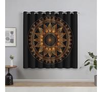 Genérico Cortinas Salon Mandalas Dorados, Cortinas Dormitorio Flor étnica Bohemia Decoracion Habitacion Ventana, Termicas Aislantes, con Anillas, 75x166 2 Piezas (An X Al) Q-D23