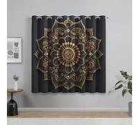 Genérico Cortinas Salon Mandalas Negro y Dorado, Cortinas Dormitorio Floral Bohemio Moderno Decoracion Habitacion Ventana, Termicas Aislantes, con Anillas, 75x166 2 Piezas (An X Al) Q-D23