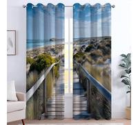 Genérico Cortinas Salon Moderno Aislantes Frío Calor Cortina Dormitorio, 2 Paneles 75An x 166Al cm, con Ojales De Barra para Azul Suave, Clásico, Elegante Playa Pasarela Madera Paisaje Costa Camino