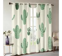 Genérico Cortinas Salon Patrón de Cactus, Cortinas Dormitorio Suculenta de Dibujos Animados Decoracion Habitacion Ventana, Termicas Aislantes, con Anillas, 140x245 2 Piezas (An X Al) Q-D37