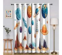 Genérico Cortinas Salon Planeta Cortina Ventana Cohete Cortinas Termicas Aislantes Frio y Calor con Ojales Cortina Opaca Infantil 2 Piezas x 140 x 260cm(An x Al) YI1000