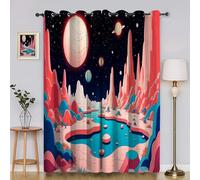 Genérico Cortinas Salon Planeta Cortina Ventana Tierra Cortinas Termicas Aislantes Frio y Calor con Ojales Cortina Opaca Infantil 2 Piezas x 117 x 137cm(An x Al) YI3788