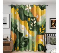 Genérico Cortinas Salon Retro Abstracta Hoja, 117x137 cm 2 Piezas - Cortinas Dormitorio Opacas Boho Flor Groovy Ventana Decoracion Habitacion, con Ojales, Blackout Curtains L&T219