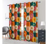 Genérico Cortinas Salon Retro Margarita, 75x166 cm 2 Piezas - Cortinas Dormitorio Opacas Abstracto a Cuadros Flor Ventana Decoracion Habitacion, con Ojales, Blackout Curtains L&F218