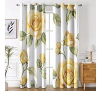 Genérico Cortinas Salon Rosa Amarilla, Cortinas Opacas Aislantes Termicas 2 Piezas, 140An x 175Al cm, Flores de Acuarela Cortina Estampada para Dormitorio Cocina Decoración B-K6