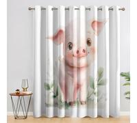 Genérico Cortinas Salon Rosa Cerdo, 140x200 cm 2 Piezas - Cortinas Dormitorio Opacas Bonito Dibujo Animado Animal Ventana Decoracion Habitacion, con Ojales, Blackout Curtains L&M52