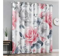 Genérico Cortinas Salon Rosa Gris Rosa, Cortinas Dormitorio Floral Botánico Acuarela Decoracion Habitacion Ventana, Termicas Aislantes, con Anillas, 140x300 2 Piezas (An X Al) Q-D16