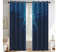 Genérico Cortinas Salon Tiburón, Cortinas Dormitorio Gran Tiburón Blanco Vida Marina Decoracion Habitacion Ventana, Termicas Aislantes, con Anillas, 140x245 2 Piezas (An X Al) Q-D18