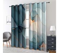 Genérico Cortinas Salon Verde Azulado Mármol, 140x260 cm 2 Piezas - Cortinas Dormitorio Opacas Abstracto Moderno Ventana Decoracion Habitacion, con Ojales, Blackout Curtains L&N181