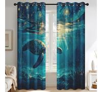 Genérico Cortinas Salon Vida Marina Submarino, Cortinas Dormitorio Tortuga Marina Animal Océano Decoracion Habitacion Ventana, Termicas Aislantes, con Anillas, 117x183 2 Piezas (An X Al) Q-D18