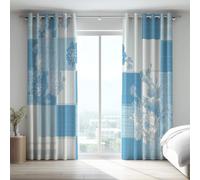 Genérico Cortinas Termicas Aislantes Frio y Calor Azul Blanquecino Simple Elegante Flor Patrón a Cuadros Tela Pesada in Microfibra Microfibra para Habitacion Comedor 2 Piezas 168An x 228Al CM