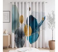 Genérico Cortinas Termicas Blanco Azul Dorado1 Cortinas de oscurecimiento Acuarela Abstracto Arte decoración del hogar para niños y niñas 2 Piezas 117An x 183Al CM