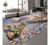 Genérico Costa Edificios Alfombra Shaggy para Salón habitación de los Niños Dormitorio Camino De Las Flores De Ensueño Interior Suave de Pelo Corto Alfombra Antideslizante Muy Suave 160x230 cm