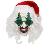 Genérico Costume Clown Noël - Masque Déguisement 15×12cm Accessoire visage avec lunettes | Couvre-chef horreur festif | Cosplay fêtes, soirées, déguisements, couvrevisage effrayant, ambiance ma