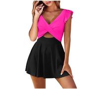 Genérico Costume da bagno da Donna a Vita Alta con scollo a V e scollo a V con Volant a Vita Alta (M)