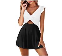 Genérico Costume da bagno da Donna a Vita Alta con scollo a V e scollo a V con Volant a Vita Alta (White, M)