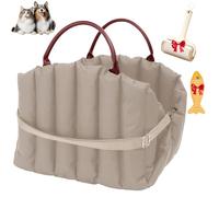 Genérico Cosy Pet Seat Travel Bed with Ergonomic Handle, 2026 New Soft Dog Car Seat for Small Dogs, Portable Washable Car Travel Carrier Bed for Small Dogs & Cats (Light Khaki,Large)