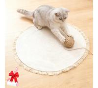 Genérico Cotton Rope Area Carpet for Cats, Washable Round Retro Reversible Woven Scratch Wear-Resistant Rug, Premium Soft Stylish Tassel Scratching Mat Home Accent, Easy Clean, Multiple Sizes