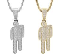 Genérico Couple Crooked Head Zircon Hipster Necklace,Hip-Hop Street-Style Diamond-Encrusted Pendant,23.6in Alloy Unisex Rope Chain,Jewelry Chain Jewelry with Lobster Clasp (Gold+Silver)