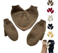 Genérico Couple Holding Hands Heart Knit Gloves Set,Holding Hands Mittens for Couples,Cute Warm Winter Knitted Glove for Matching Love (Coffee)