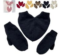 Genérico Couples Hand Holding Heart Mittens Set, Winter Cozy Warm Full Finger Knitted Couple Holding Hands Mittens Gift (Black)