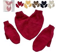 Genérico Couples Hand Holding Heart Mittens Set, Winter Cozy Warm Full Finger Knitted Couple Holding Hands Mittens Gift (Red)