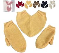 Genérico Couples Hand Holding Heart Mittens Set, Winter Cozy Warm Full Finger Knitted Couple Holding Hands Mittens Gift (Yellow)