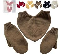 Genérico Couples Hand Holding Heart Mittens Set, Winter Cozy Warm Full Finger Knitted Couple Holding Hands Mittens Gift (Brown)