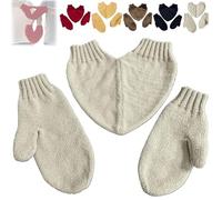 Genérico Couples Hand Holding Heart Mittens Set, Winter Cozy Warm Full Finger Knitted Couple Holding Hands Mittens Gift (White)