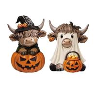 Genérico Cow Decor Set - Wooden Pumpkin Farmhouse Figurines 2 Pieces