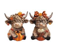 Genérico Cow Decor Set - Wooden Pumpkin Farmhouse Figurines 2 Pieces