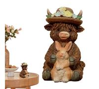 Genérico Cow Figurines - Cute Resin Tabletop Statue Holding Rabbit For Easter Decor | Realistic Farm Animal Ornament, Decorative Desk Display For Home Holiday Wedding Bedroom Playroom Shelf