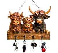 Genérico Cow Ornaments Key Holder - Artistic Storage Solution, Highland Cows Key Rack Holder, Bullhead Animal Wooden Towel Hooks | for Coats Bags Scarves Umbrellas Towels Entryway Hallway Bedroom