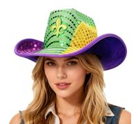 Genérico Cowboy Hat - Mardi Gras Colorful Sequin Headwear for Women Men Teens,glitter Cowgirl Party Hat for Carnival, Holiday, St. Patrick’s Day, Masquerade, and Themed Cosplay Events 14 Inches