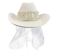 Genérico Cowboy Hat With Veil - Lightweight | White Cowgirl Hat Wedding Bridal Shower Decoration | Ladies Accessories Prop Dress-up Play For Brides Festivals Beach Party