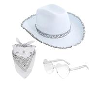 Genérico Cowgirl Costume for Women, Fashionable Cowboy Hat with Heart Glasses and Bandana, 3 Pack Cowgirl Hat with Heart Glasses Bandana, Festival Party Accessories for Carnival, 11.42x5.51 in