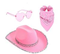 Genérico Cowgirl Costume for Women, Fashionable Cowboy Hat with Heart Glasses and Bandana, 3 Pack Cowgirl Hat with Heart Glasses Bandana, Festival Party Accessories for Carnival, 11.42x5.51 in