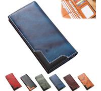 Genérico Cowhide Vintage Wallet, Cowhide Vintage Wallet Men, Western Bifold Leather Long Wallets, Multiple Compartments, for All (Blue)