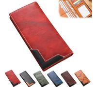 Genérico Cowhide Vintage Wallet, Cowhide Vintage Wallet Men, Western Bifold Leather Long Wallets, Multiple Compartments, for All (Red)