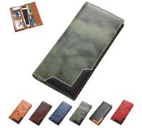 Genérico Cowhide Vintage Wallet, Mens Women Leather Bifold Long Card Wallets RFID Blocking Carteras para Hombres Handcrafted Wallets (Green)