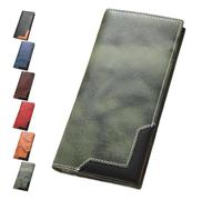 Genérico Cowhide Vintage Wallet, Recallcious Cowhide Vintage Wallet, Western Bifold Leather Long Wallets, Big Checkbook Handcrafted Wallets (Green)