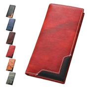 Genérico Cowhide Vintage Wallet, Recallcious Cowhide Vintage Wallet, Western Bifold Leather Long Wallets, Big Checkbook Handcrafted Wallets (Red)