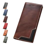 Genérico Cowhide Vintage Wallet, Recallcious Cowhide Vintage Wallet, Western Bifold Leather Long Wallets, Big Checkbook Handcrafted Wallets (Coffee)