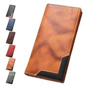 Genérico Cowhide Vintage Wallet, Recallcious Cowhide Vintage Wallet, Western Bifold Leather Long Wallets, Big Checkbook Handcrafted Wallets (Yellow)