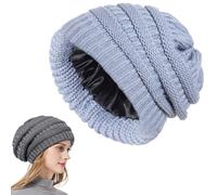 Genérico Cozy Cable Knit Beanie, Winter Chunky Stretchy Slouchy Beanie with Warm Satin Lined for Women Men (Light Blue)