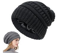 Genérico Cozy Cable Knit Beanie, Winter Chunky Stretchy Slouchy Beanie with Warm Satin Lined for Women Men (Black)