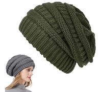 Genérico Cozy Cable Knit Beanie, Winter Chunky Stretchy Slouchy Beanie with Warm Satin Lined for Women Men (Dark Green)