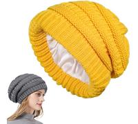 Genérico Cozy Cable Knit Beanie, Winter Chunky Stretchy Slouchy Beanie with Warm Satin Lined for Women Men (Yellow)