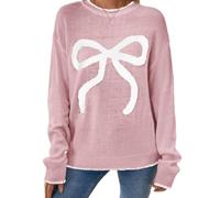 Genérico Cozy Christmas Knit Sweater for Women Festive Crewneck Long Sleeve Top,Cute Casual Sweatshirt, for Day (FR/ES, Letras, L, Regular, Regular, Pink Knitting)